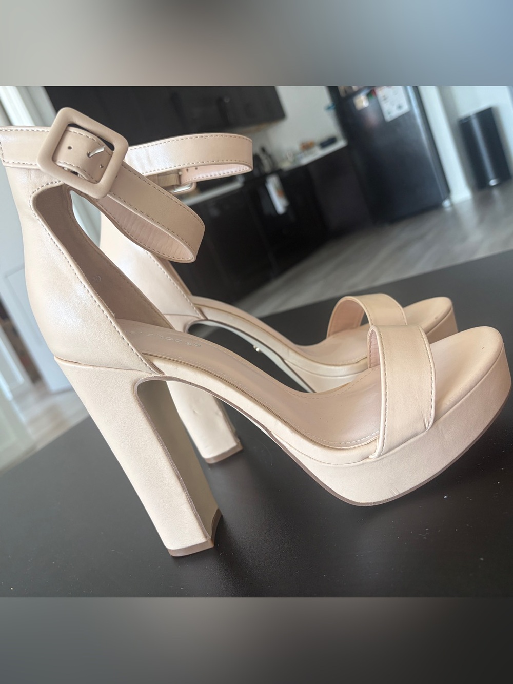 Women's Nude Ankle-Strap Platform Heels